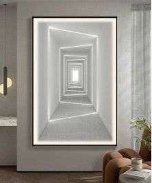 Black Frame 80*120 Cm White 3D Effect Crytsall Porsalein Painting With Led Light